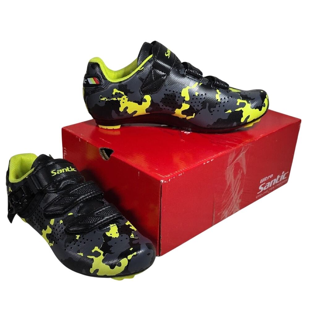 Santic Davee Neon Black Camo Cycling Road Shoes Mens Size 8 NEW